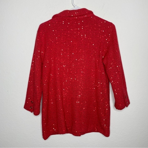 ECI New York Jacket Knit Red Sequin Collared Jacket Size Valentine's Day - Picture 4 of 8